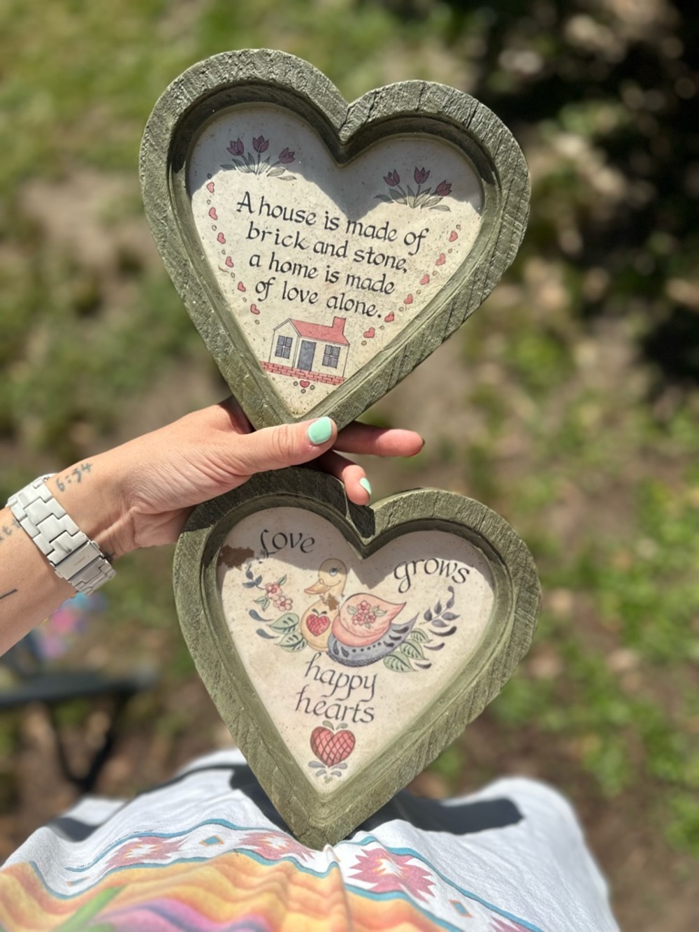 Heart-Shaped Rustic Wall Plaque - Green - Unbranded